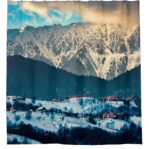 Winter landscape in Carpathian Mountain. Bran, Rom Shower Curtain