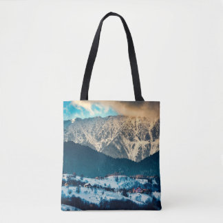 Winter landscape in Carpathian Mountain. Bran, Rom Tote Bag