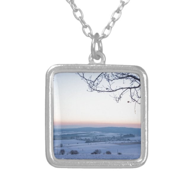 Winter landscape in Germany in the morning Silver Plated Necklace (Front)