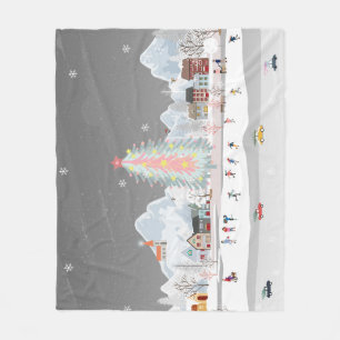 Winter landscape: night village celebration. fleece blanket