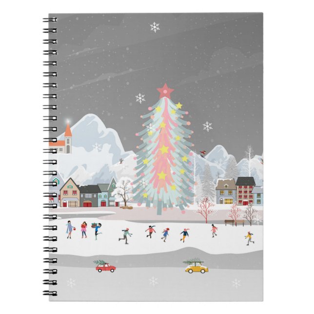 Winter landscape: night village celebration. notebook (Front)