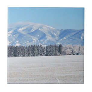 Winter Landscape of Trees, Snow and Mountains Ceramic Tile