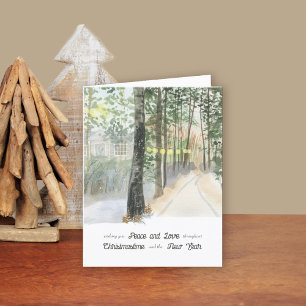 Winter Landscape Peace and Love Christmas Holiday Card