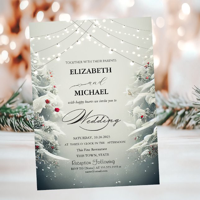  Winter Landscape Pine Tree Snow Script Invitation (Creator Uploaded)