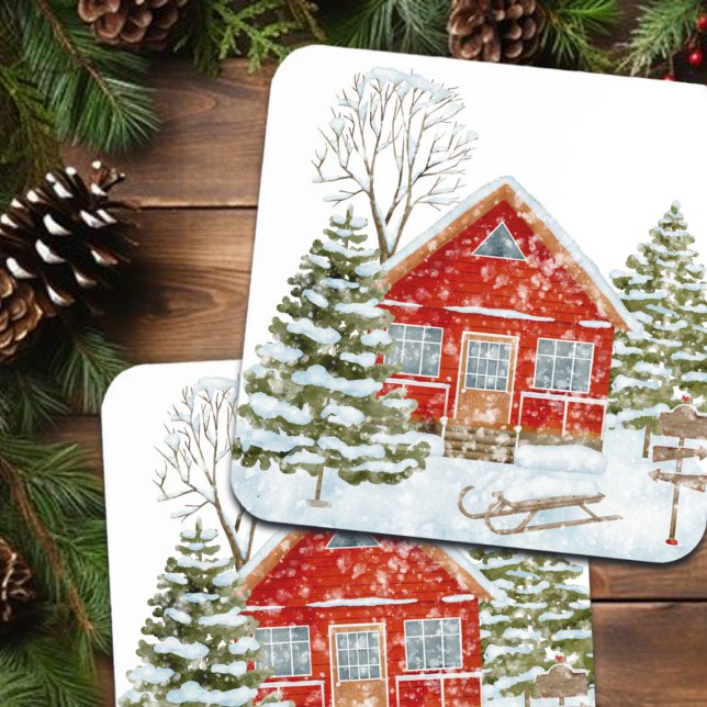 Winter Landscape Red House  Coaster (Creator Uploaded)