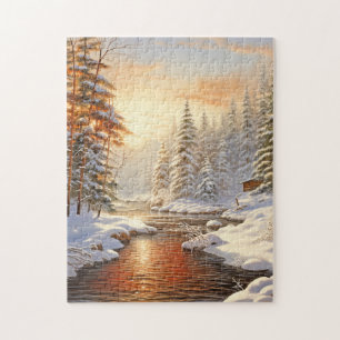 Winter Landscape River Pine Trees Jigsaw Puzzle