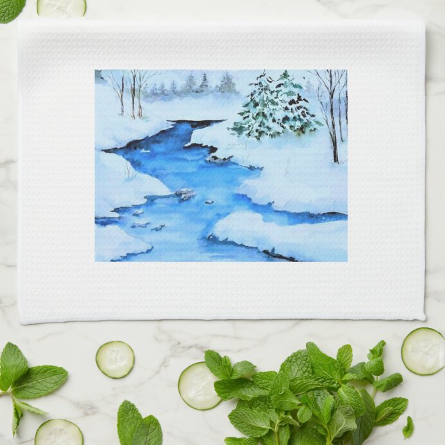 Winter Landscape Scene Tea Towel (Folded)