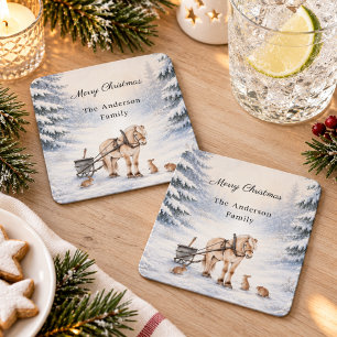 Winter Landscape Snow Forest Christmas Party Square Paper Coaster