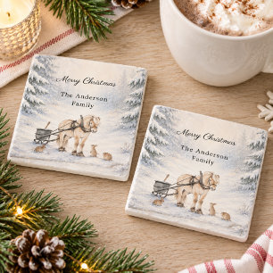 Winter Landscape Snow Forest Christmas Party Stone Coaster