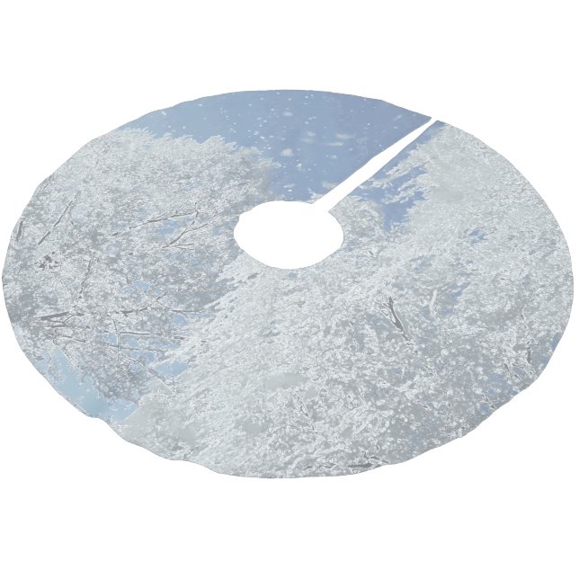 Winter landscape snow ice brushed polyester tree skirt (Angled)