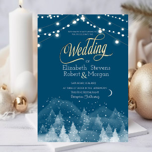 Winter Landscape Snow String Lights Wedding Invitation