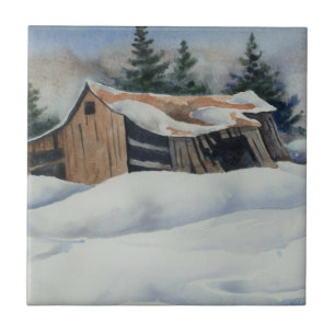 Winter landscape snowy abandoned barn  Tile