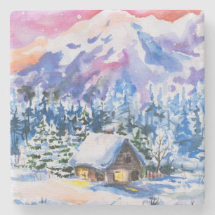 Winter landscape stone coaster