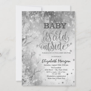 Winter Landscape Tree Grey Baby Shower Invitation