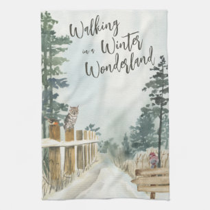 Winter Landscape Walking in a Winter Wonderland Tea Towel