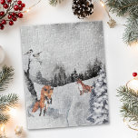 Winter Landscape Watercolor Foxes Jigsaw Puzzle<br><div class="desc">This design may be personalised by clicking the customise button and changing the colour, adding a name, initials or your favourite words. Contact me at colorflowcreations@gmail.com if you with to have this design on another product. Purchase my original abstract acrylic painting for sale at www.etsy.com/shop/colorflowart. See more of my creations...</div>