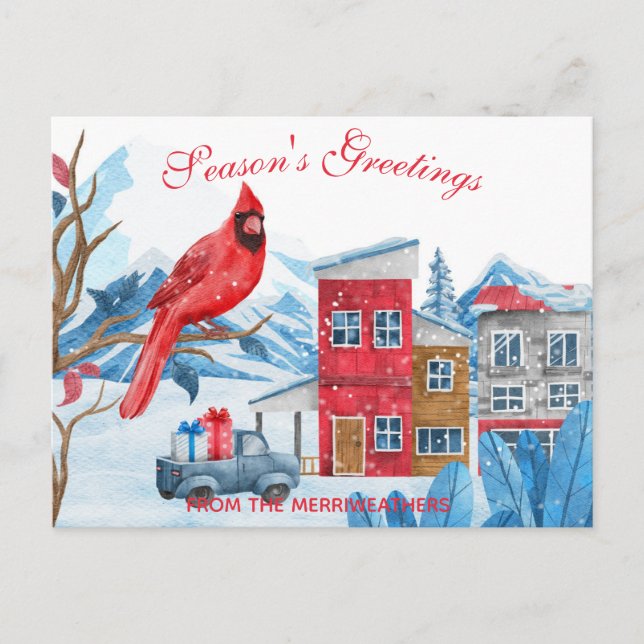 Winter Landscape Watercolor Illustration Christmas Postcard (Front)