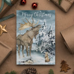 Winter landscape Watercolor Moose Christmas Postcard<br><div class="desc">This design may be personalised by choosing the Edit Design option. You may also transfer onto other items. Contact me at colorflowcreations@gmail.com or use the chat option at the top of the page if you wish to have this design on another product or need assistance with this design. See more...</div>