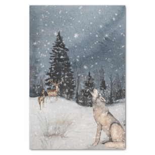 Winter Landscape Watercolor Wolf Deer  Tissue Paper
