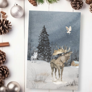 Winter Landscape Watercolor Wolf Moose Scene Tissue Paper