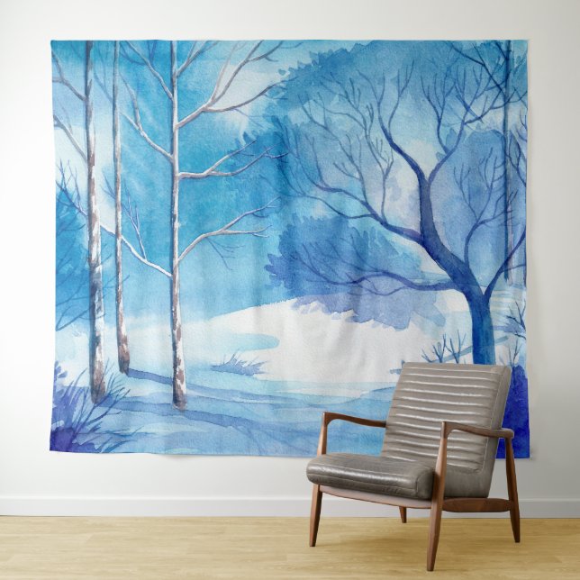 Winter Landscape Watercolors Illustration Tapestry (In Situ (Horizontal))