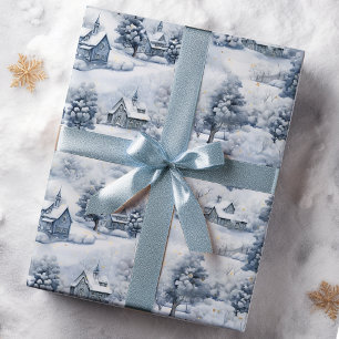 Winter Landscape White and Grey Modern Christmas  Wrapping Paper