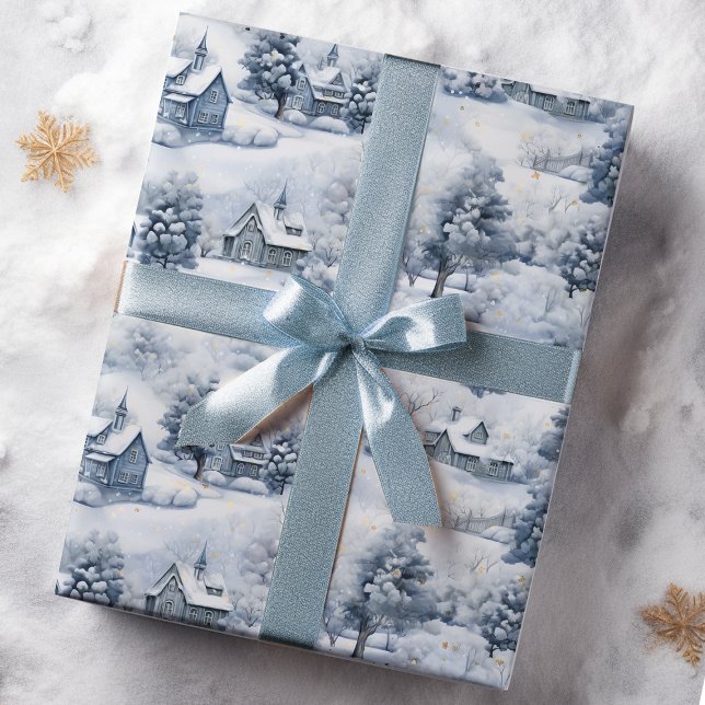 Winter Landscape White and Grey Modern Christmas  Wrapping Paper (Creator Uploaded)