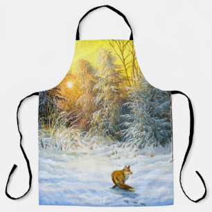 Winter landscape with a fox on a decline apron