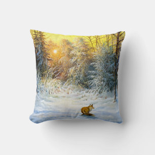Winter landscape with a fox on a decline cushion
