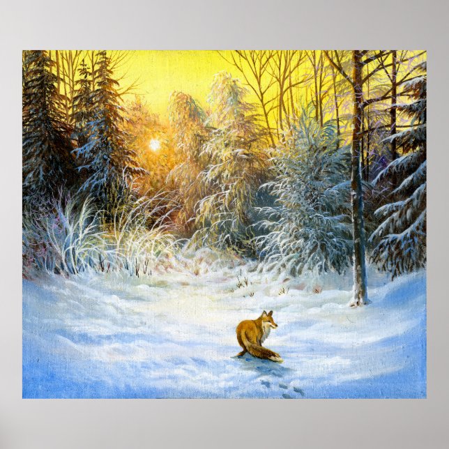 Winter landscape with a fox on a decline poster (Front)