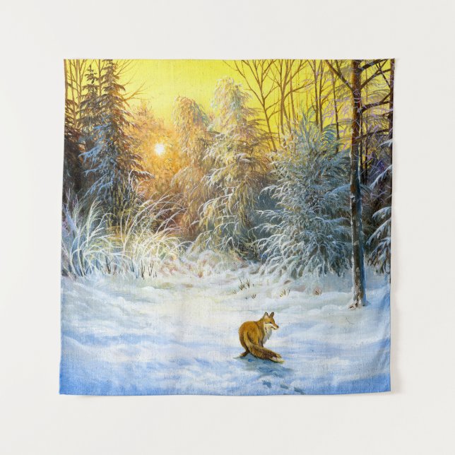Winter landscape with a fox on a decline tapestry (Front)