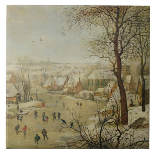 Winter Landscape with Bird Trap (oil on panel) Ceramic Tile