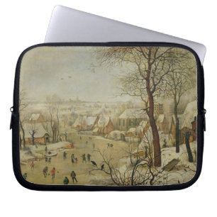 Winter Landscape with Bird Trap (oil on panel) Laptop Sleeve