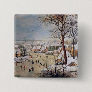 Winter Landscape with Birdtrap, 1601 15 Cm Square Badge