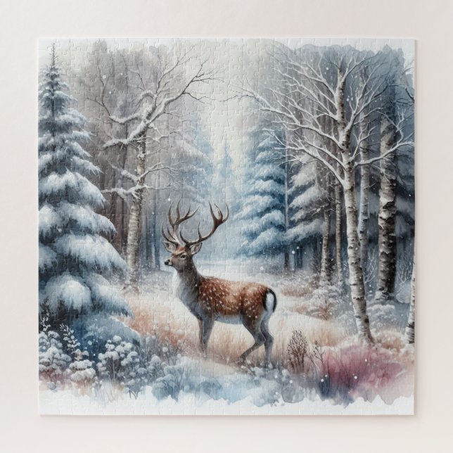 Winter Landscape With Deer Jigsaw Puzzle (Vertical)