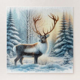 Winter Landscape With Deer Jigsaw Puzzle