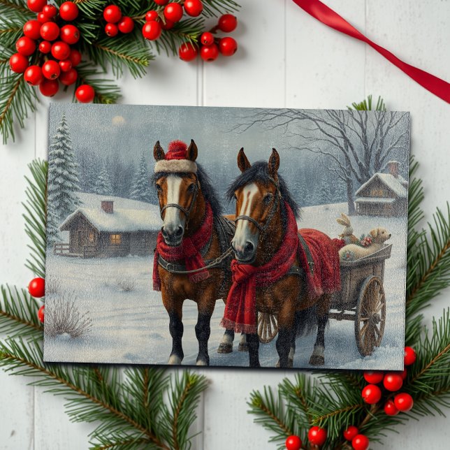 Winter Landscape with Horses and Cabin Cutting Board (Creator Uploaded)