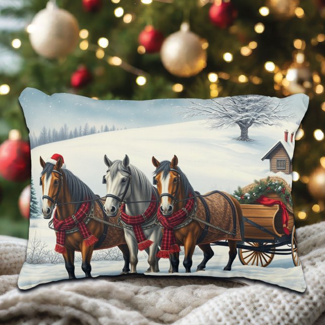 Winter Landscape with Horses and Cabin Decorative Cushion (Creator Uploaded)