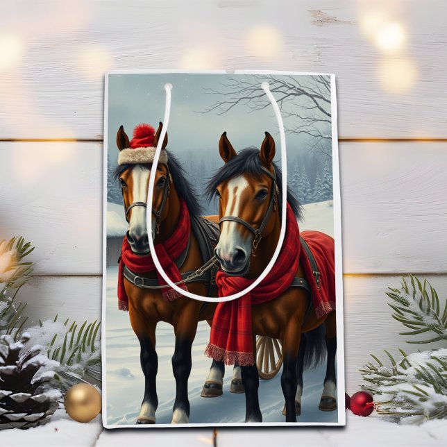 Winter Landscape with Horses and Cabin Medium Gift Bag (Creator Uploaded)