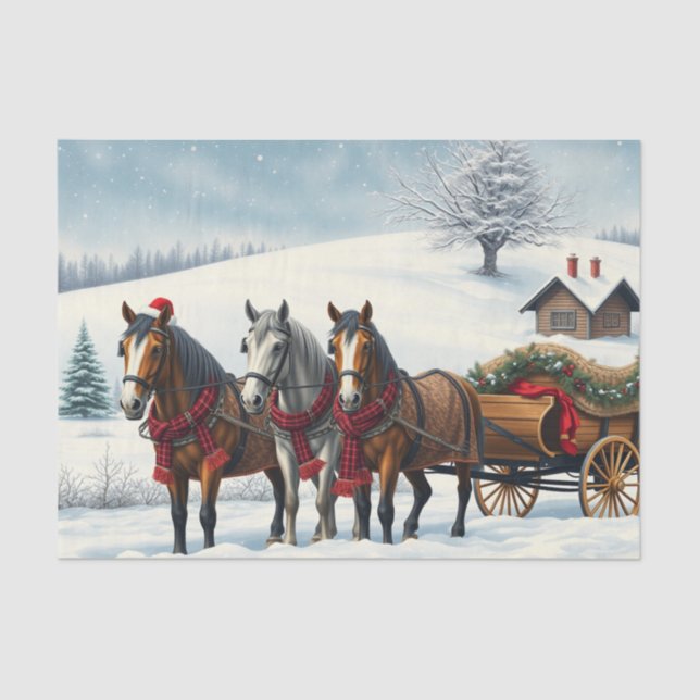 Winter Landscape with Horses and Cabin Tissue Paper (Front)