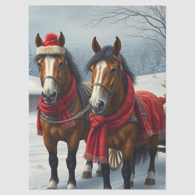 Winter Landscape with Horses and Cabin Tissue Paper (Front)