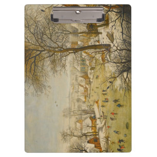 Winter Landscape with Ice Skaters and Bird Trap Clipboard