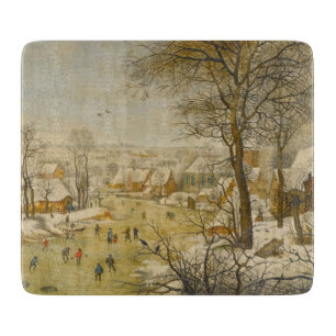 Winter Landscape with Ice Skaters and Bird Trap Cutting Board