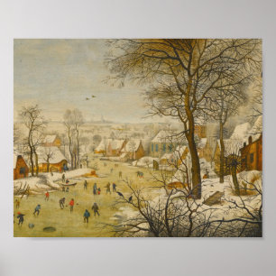 Winter Landscape with Ice Skaters and Bird Trap Poster