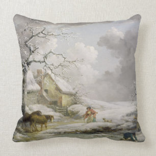 Winter Landscape with Men Snowballing an Old Woman Cushion
