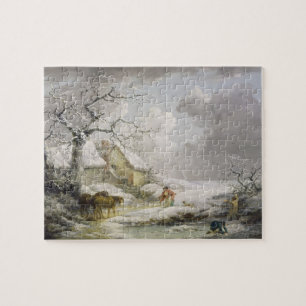 Winter Landscape with Men Snowballing an Old Woman Jigsaw Puzzle