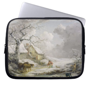 Winter Landscape with Men Snowballing an Old Woman Laptop Sleeve