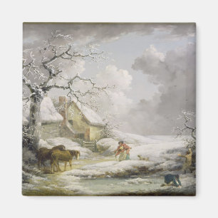 Winter Landscape with Men Snowballing an Old Woman Magnet