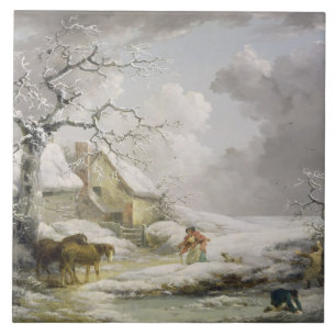 Winter Landscape with Men Snowballing an Old Woman Tile