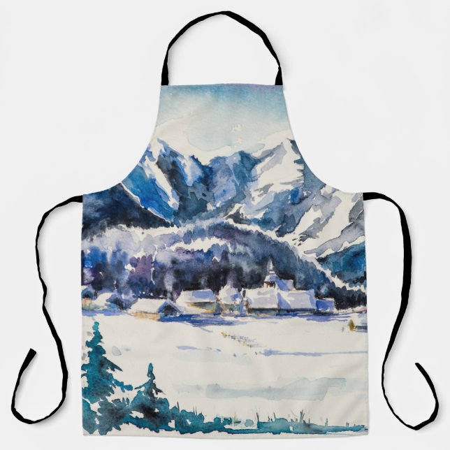 Winter landscape with mountain village covered wit apron (Front)